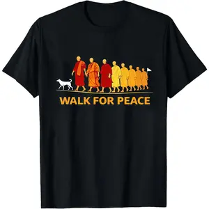 Peace Walking Monks with Aloka Dog Sweatshirt - Walk for Peace Monk Shirt, Buddhist Compassion Tee, Zen T-Shirt for Dog Lovers,Vintage Faded Unisex Tee, Oversized Heavyweight Cotton Relaxed Fit, Cozy Casual Streetwear Aesthetic