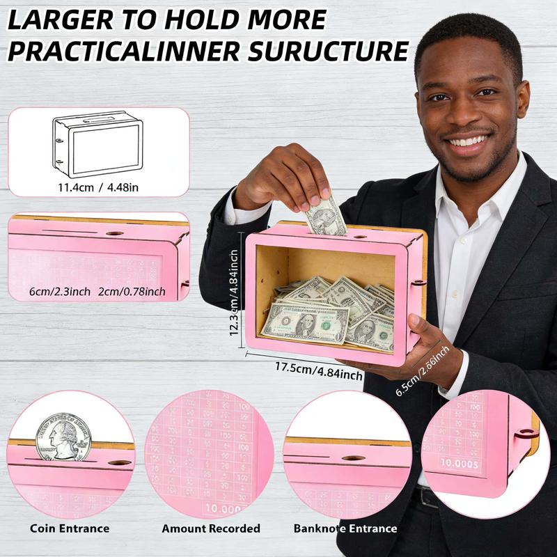 MONEYBOX Wooden - eco-friendly [biodegradable] box | Eco-friendly, sustainable design | Save up to $10,000 | stylish sturdy box | perfect for budgeting, financial planning and goal setting | perfect for teens, adults and families