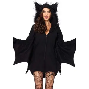 Cozy Bat Halloween Costume Hooded Dress Furry Fitted
