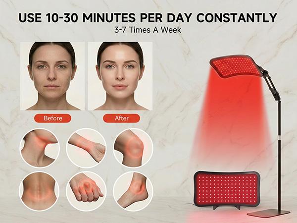 Renergy red light therapy device, detachable panel with stand, suitable for face, back and whole body, used for muscle recovery, fitness, relieving muscle pain and inflammation, improving vision and sleep quality Healthy Alternative