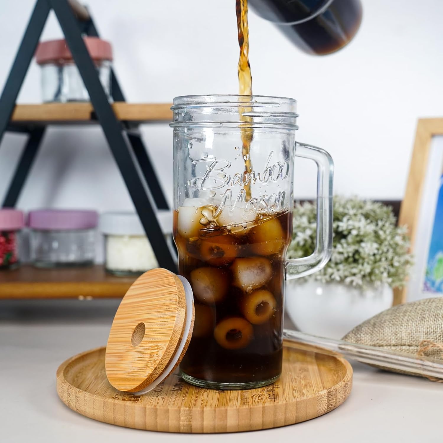 ANOTION 24oz Glass Cups with Lids and Straws with Handle -Tumbler Coffee Cups Mason Jar Cups Drinking Set Coffee Bar Accessories ANOTION 24oz Glass Cups with Lids and Straws with Handle -Tumbler Coffee Cups Mason Jar Cups Drinking Set Coffee Bar Accessories