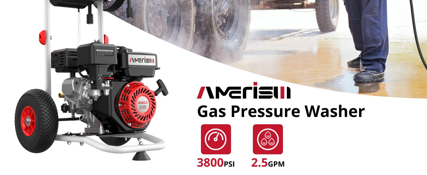 Gas Pressure Washer 3800 PSI 2.5 GPM, 212CC High Pressure Washers 4-Stroke OHV Engine 10-Inch High Wheels with 5 Nozzle Set Include Soap Tank for Cars Fences Driveways Patios Furniture Home(AL1038A) Gas Pressure Washer 3800 PSI 2.5 GPM, 212CC High Pressure Washers 4-Stroke OHV Engine 10-Inch High Wheels with 5 Nozzle Set Include Soap Tank for Cars Fences Driveways Patios Furniture Home(AL1038A)