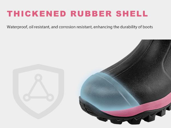 【No steel toe】Trudave Rubber Boots for Women, Waterproof Insulated Mud Rain Boots with Steel Shank,  Anti-slip Outdoor Work Boots, Size 6-11 Lightweight Shoe Black Girl Footwear Breathable Pink
