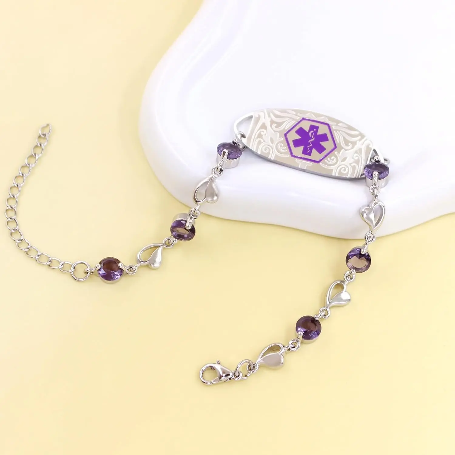 Medical Alert Bracelet for Women, Stainless Steel CZ Crystal Floral ID Bracelet with Editable Dynamic QR Code & Laser Engraved Medical Condition Options, Personalized Emergency Medical Jewelry for Daily Wear