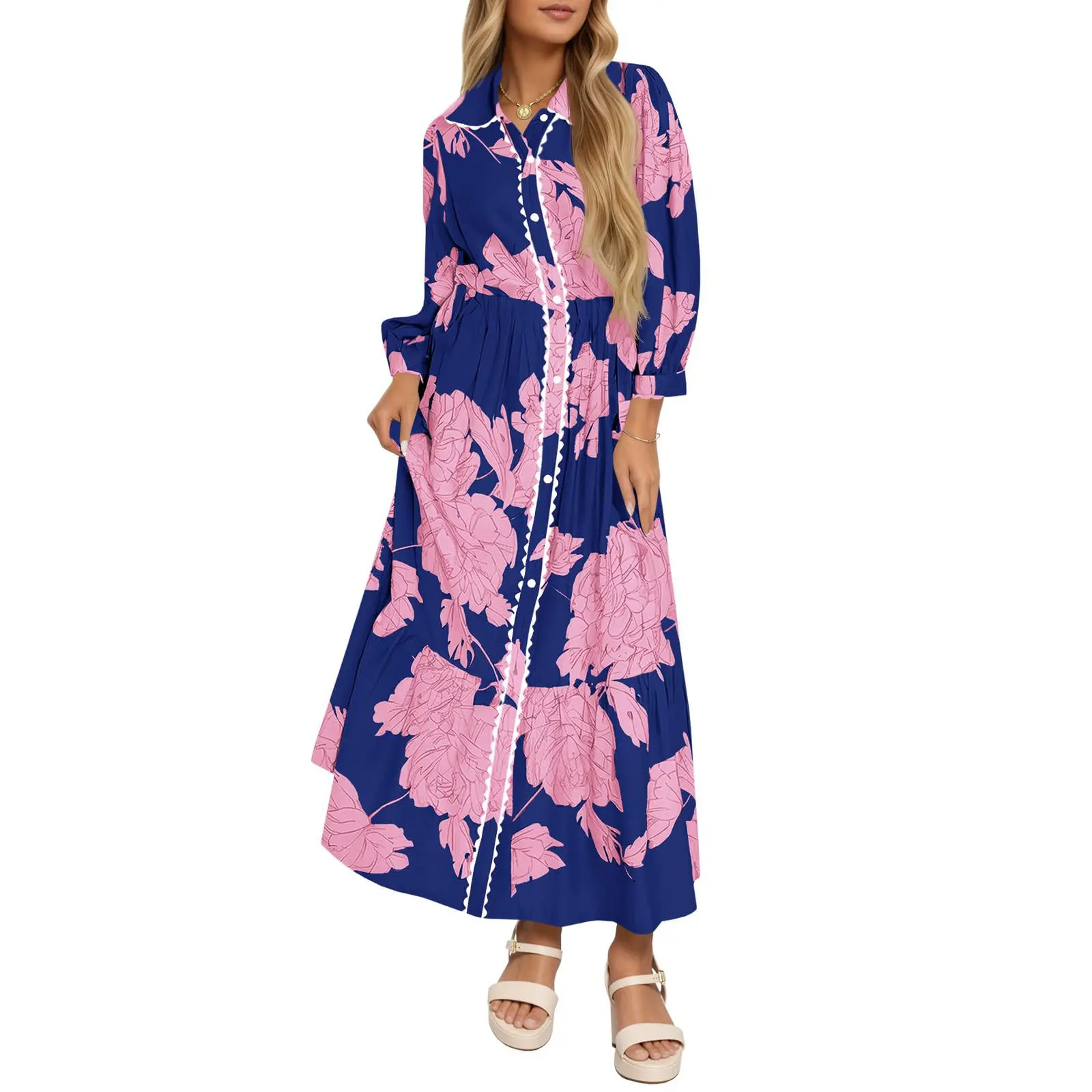Wenrine Women's Maxi Shirt Dress Casual Floral Collared 3/4 Long Sleeve Drawstring Waist Fall Button Down Dresses - TikTok Shop Wenrine Women's Maxi Shirt Dress Casual Floral Collared 3/4 Long Sleeve Drawstring Waist Fall Button Down Dresses - TikTok Shop