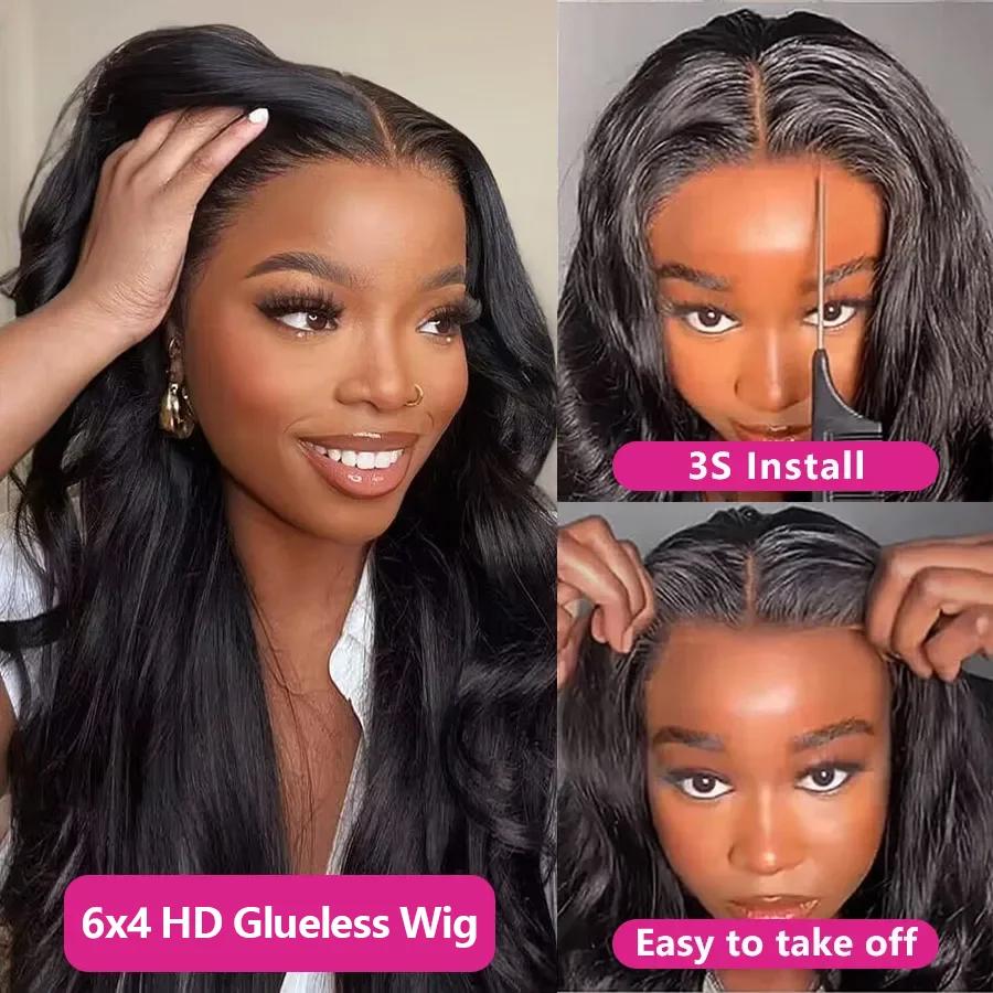 Bling Hair Ready&Go 6x4 HD Transparent Glueless Body Wave Lace Closure Wig Human Hair Brazilian 30 32Inch 5x5 Glueless Lace Frontal Wigs For Women Pre-Plucked Hair 180%Density