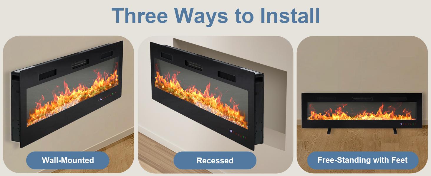 Electric Fireplace Insert, 60-inch touchscreen, remote control, 12 lighting modes/5 lighting levels, dual power supply for energy-saving heating, ETL safety certified