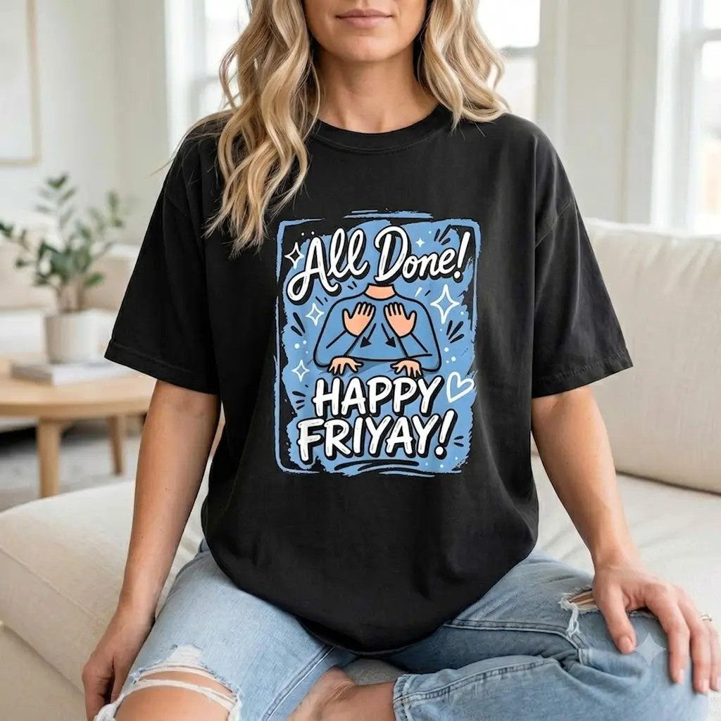 ASL Teacher Shirt, Sign Language Graphic Tee, Special Education All Done Happy Friyay Design, SPED Instructor Gift, Unisex Casual Top