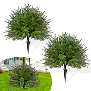 2 Set of 23.6" Artificial Norfolk Tree for Outdoor Front Porch Decor, Boxwood Ball Fake Shrubs UV Resistant Faux Plants for Indoor Outdoor