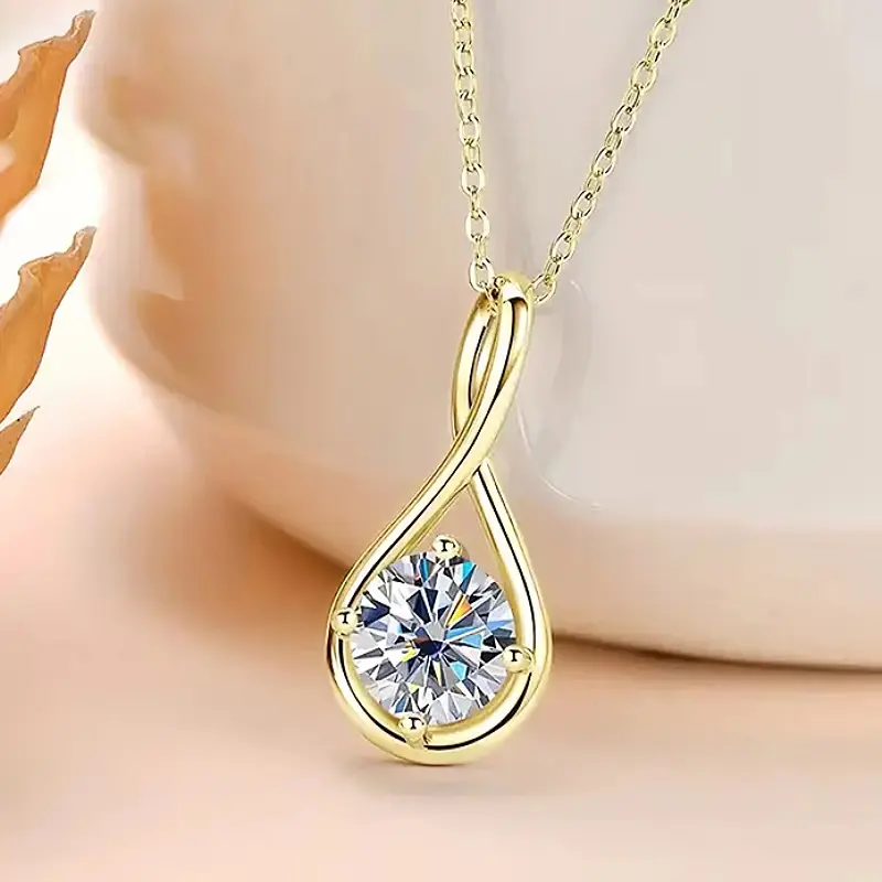 Women's Cubic Zirconia Inlaid Pendant Necklace - Silver/Gold Color Trendy Costume Jewelry for Wedding, Party Wear