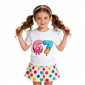 Kids Simple Fashion 67 Number Printed Short Sleeve T-Shirt Comfortable Crew Neck Casual Tops for Boys Girls Streetwear Daily Look
