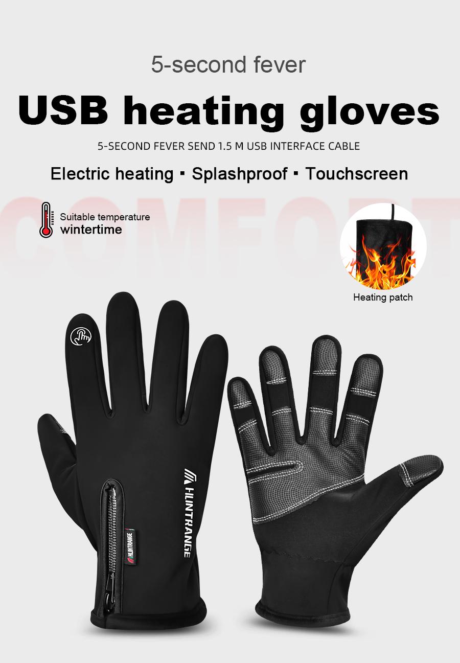 USB Heated Gloves Winter Waterproof Touch Screen Ski Gloves Rechargeable Heated Snowboard Motorcycle Bicycle Warm Gloves