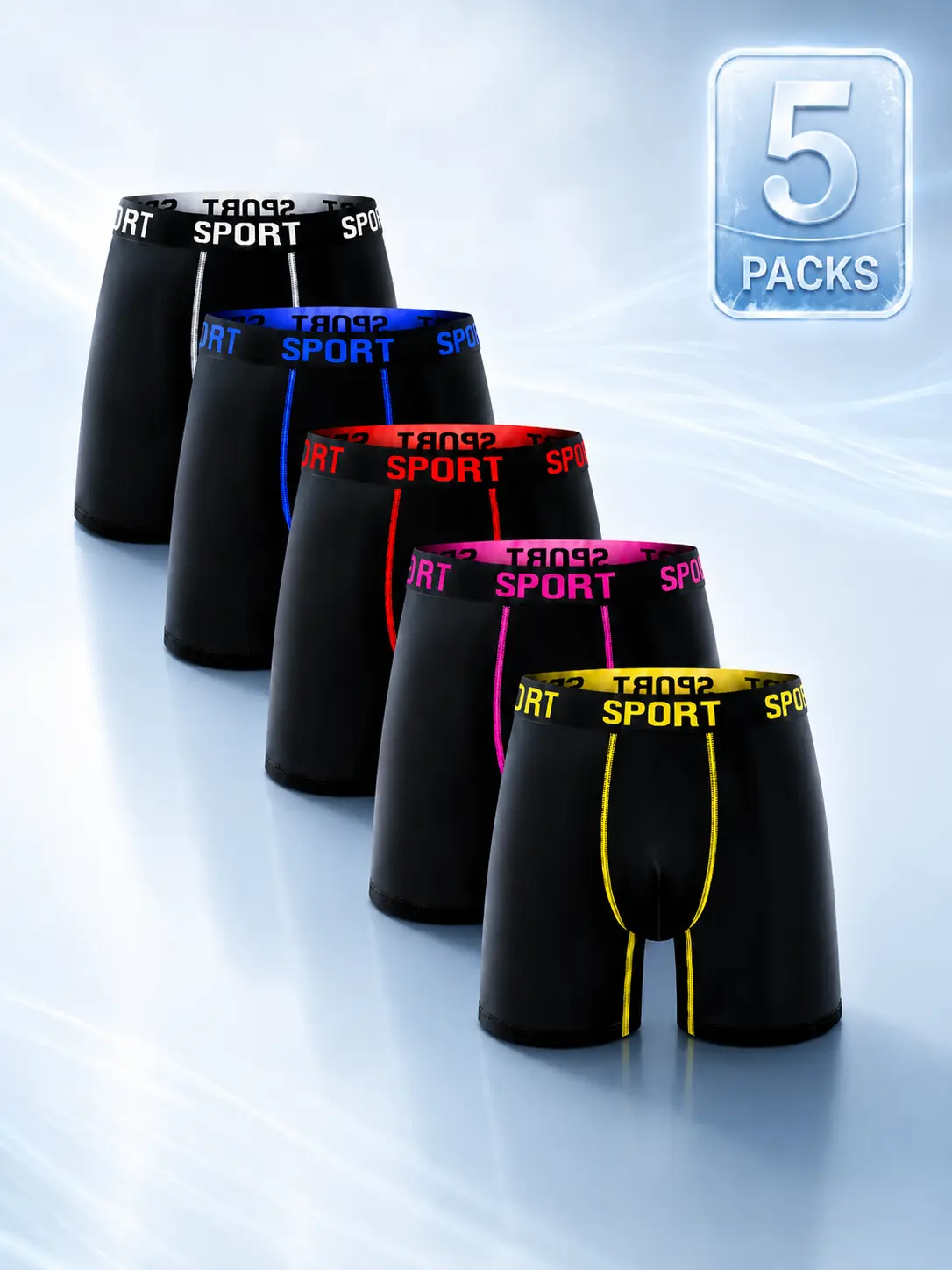 Todetana 5 Pack Men’s Performance Boxer Briefs with Letter Tape Waistband, No Ride Up Breathable Stretch Underwear, Soft Supportive Boxers for Gym & Daily Wear