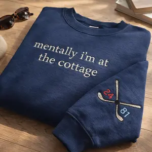 Embroidered Mentally I'm At The Cottage Sweatshirt, Hockey Romance LGBT Crewneck, Hockey Fan Gift, Heated Movie Rivalry Shirt, Movie Gift