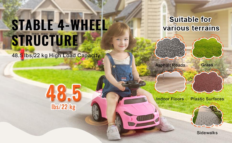 【fathersdaygift】VEVOR Ride On Push Car for Toddlers, Ages 1-3, Ride Racer, Sit to Stand Toddler Ride On Toy, Classic Kids Ride On Car with Music Steering Wheel & Under Seat Storage, Ride On Toy for Boys Girls, Pink，Christmas gift