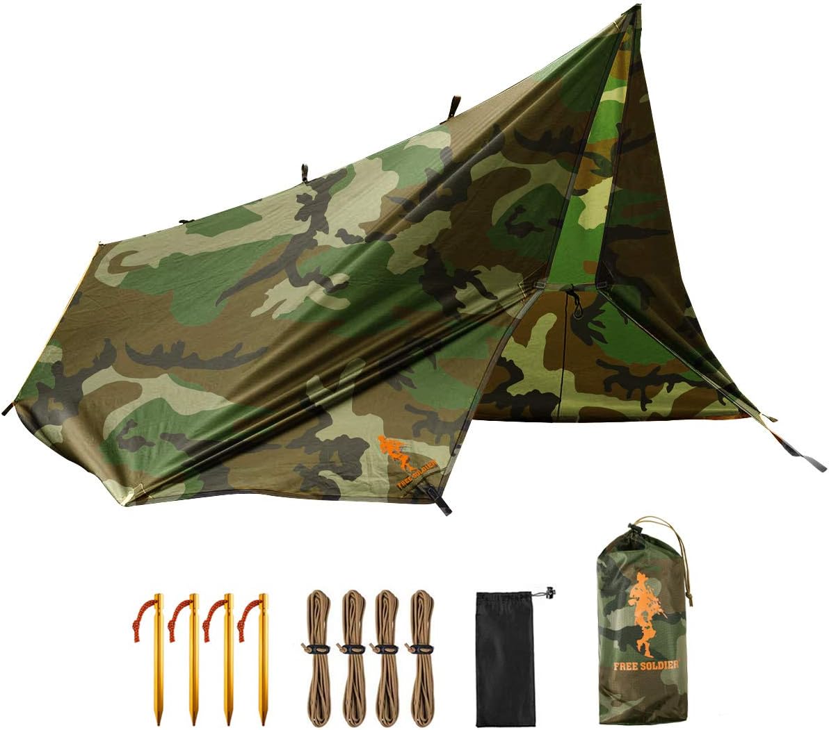 Waterproof Portable Tarp Multifunctional Outdoor Camping Traveling Awning Backpacking Tarp Shelter Rain Tarp (Camo)