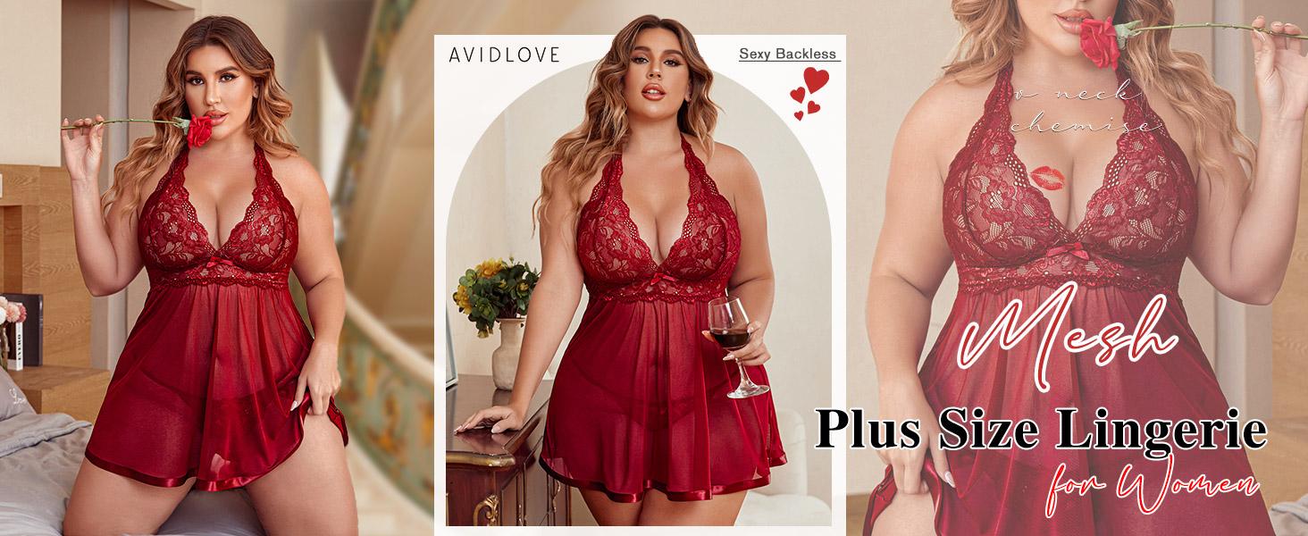 Avidlove Women Plus Size Hot Lingerie Lace Chemise Mesh Sleepwear Avidlove Women Plus Size Hot Lingerie Lace Chemise Mesh Sleepwear