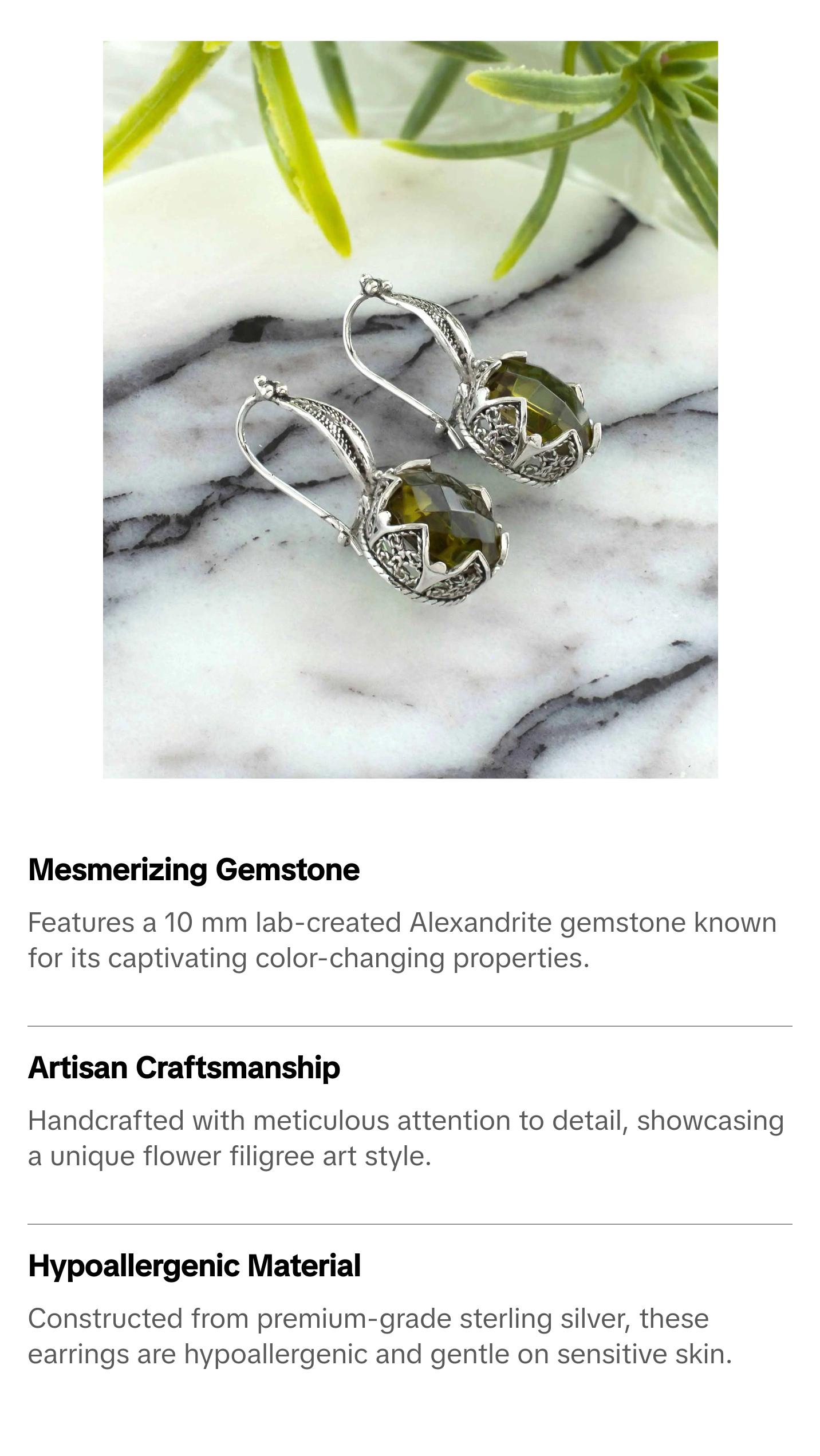 Alexandrite Gemstone Sterling Silver Woman Drop Earrings