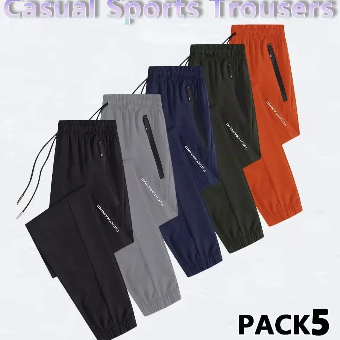 Men’s Lightweight Plain Ice Silk Activewear Pants - Menswear Sportswear Men's Clothing with Drawstring Waist, Skin-Friendly Comfort, Zippered Pockets, Ideal for Warm Weather, Everyday Wear