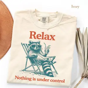 Comfort Colors Raccoon Lying on Beach Chair with Lemonade T-Shirt, Relax Nothing is Under Control Shirt, Funny Summer Shirt, Vintage Raccoon Graphic Tee, Vacation Shirt
