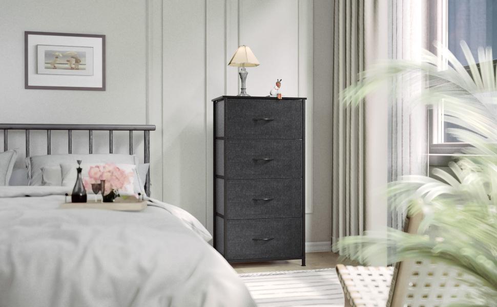 Yitahome Dresser 4 Drawers, Dresser for Bedroom, Fabric Dresser, Organizer Unit for Bedroom, Living Room, Closets & Nursery - Sturdy Steel Frame, Easy Pull Fabric Bins & Wooden Top
