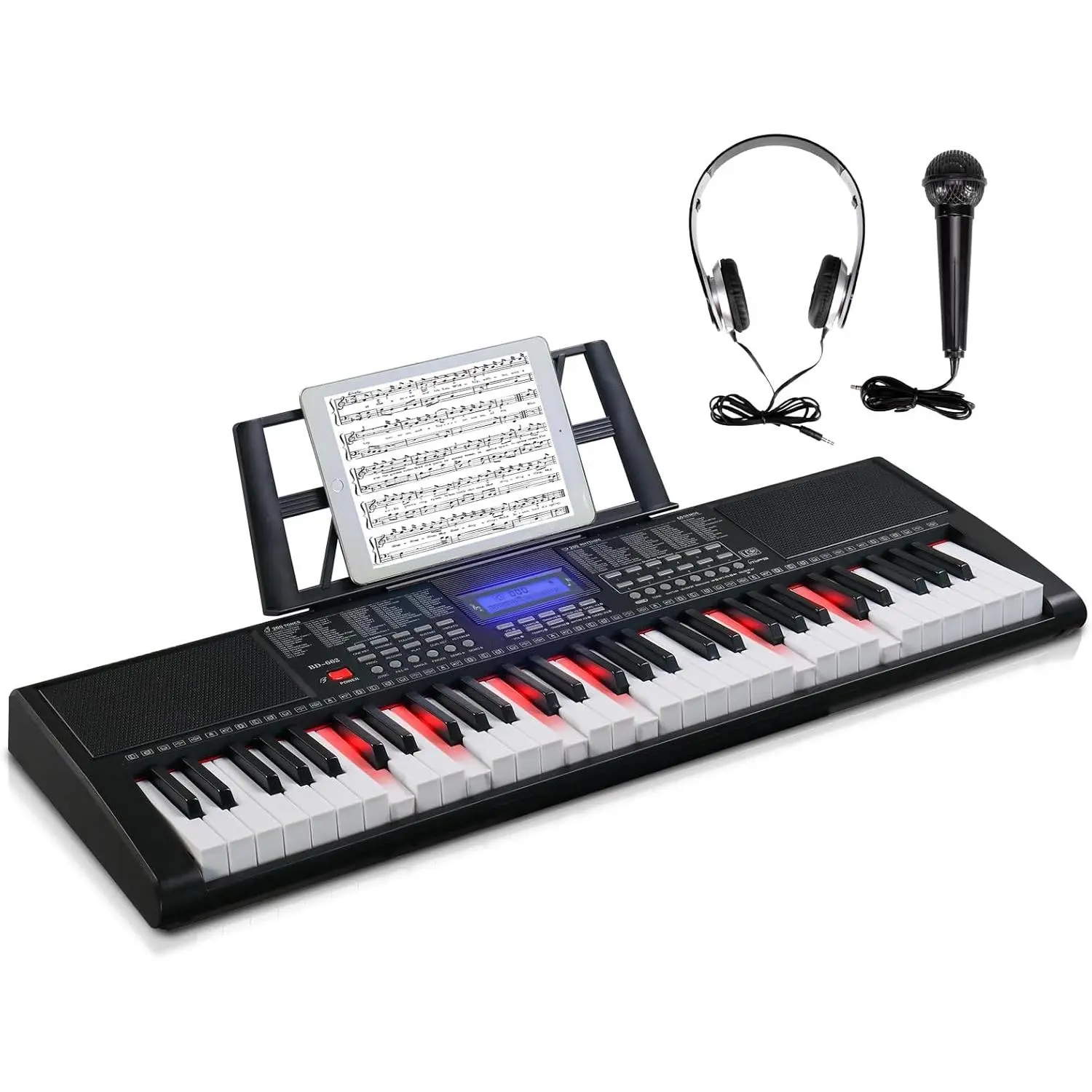 GLARRY 61-Key Digital Piano Keyboard Set for Beginners, Portable Lighted-Key Electronic Keyboard with LCD Screen, Microphone, Headphones, 3 Teaching Modes, Built-In Speakers, Keyboard Piano Set tiktokshopbacktoschool