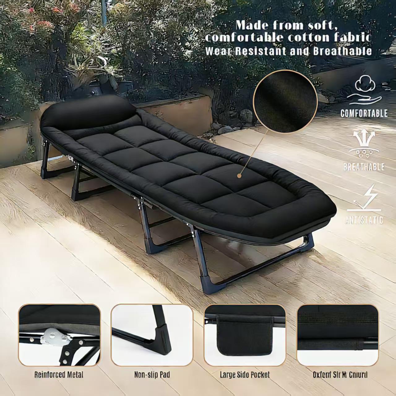 Convertible Folding Recliner to Bed - Extra Thick Mattress & Pillow, Breathable Fabric & Sturdy Frame for Living Room, Office, Camping