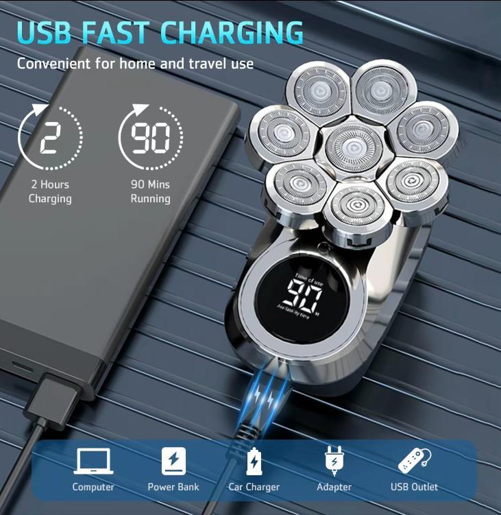 8-Head 6-in-1 Electric Shaver with Washable Multifunctional Heads, Smart Digital Display, and Long-Lasting Battery Performance