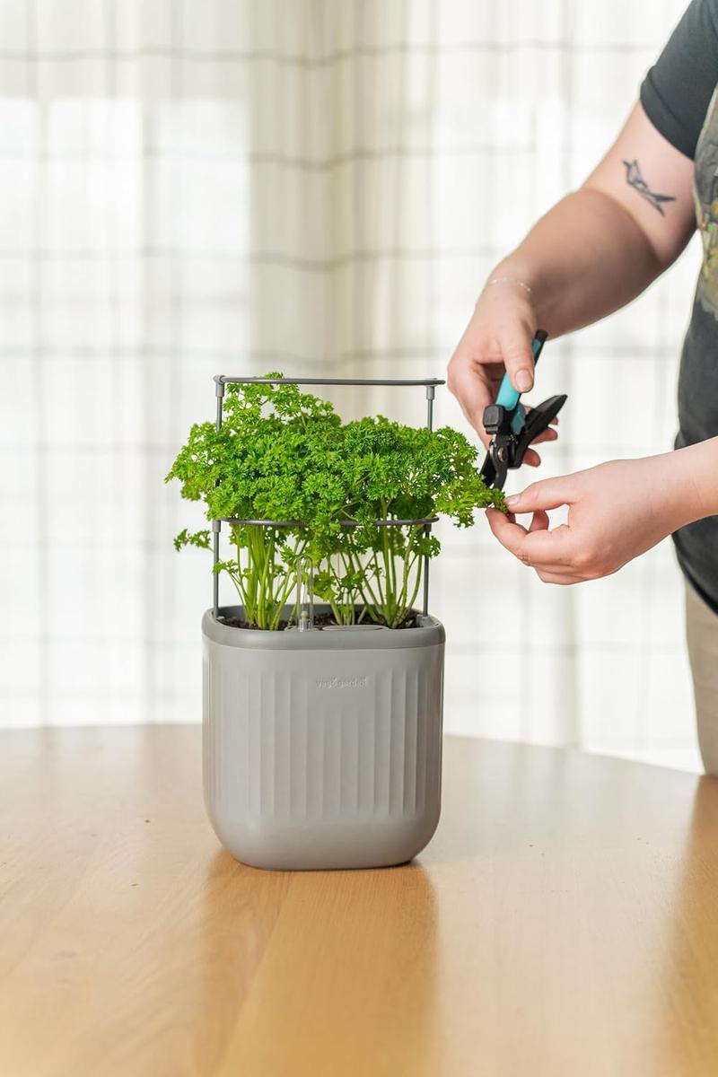 Vego Garden Mini Planter Indoor Pots with Trellis Self-Watering Herb Countertop Planter for Climbing Vegetables Flowers Mint Plants Cage 1.1L Water Storage 15-Day Watering System