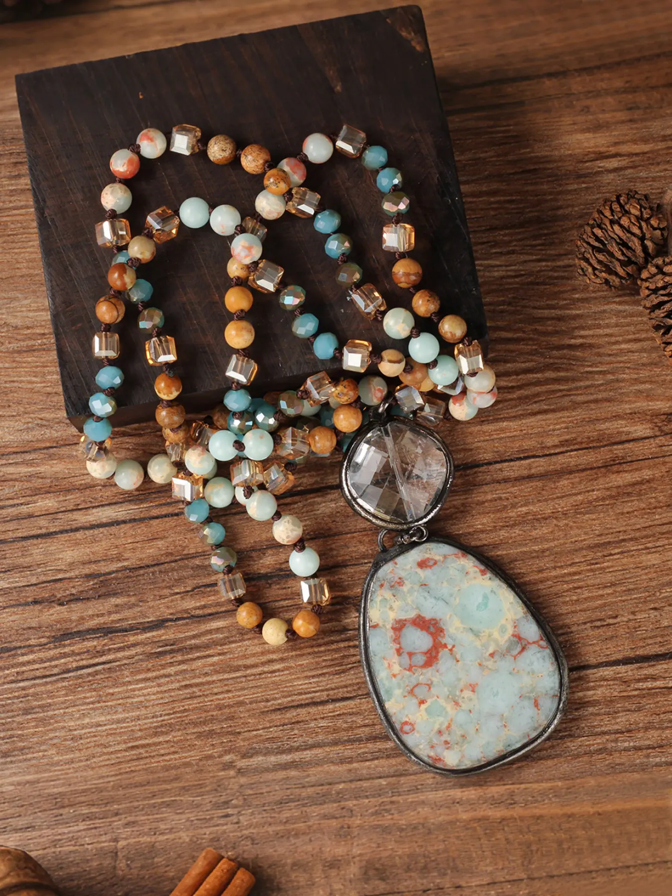 Long Irregular Beaded Sweater Chain, Hetian Jade Pendant Necklace, Pendant Design, Healing Handmade Jewelry for Daily Wear, Relieve Fatigue