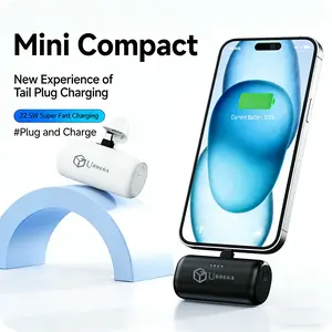 Mini Capsule Power Bank With 2-in-1 Connector, 5000mAh Small Portable Charger, Suitable For IPhone 16/15/14/13/12/11/Xiaomi, Samsung, Android Phones, Emergency Power Supply, Pocket-sized Mobile Power Source
