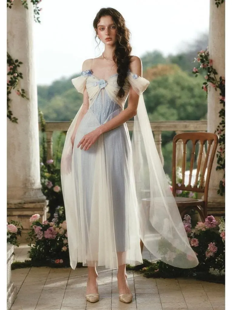 Blue Iris Bird Corset Dress Boho Summer Dresses Beach Party Dresses