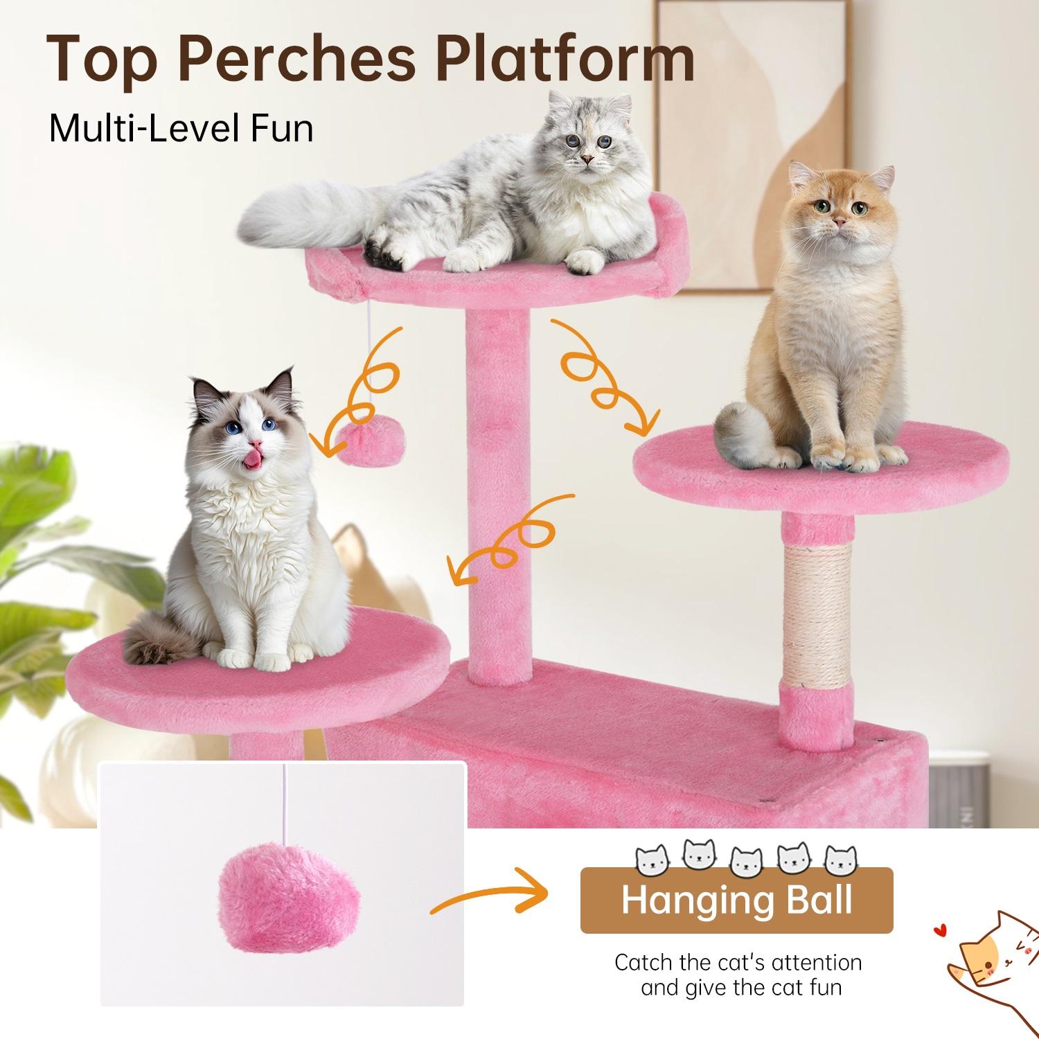BestOffice 54/70in Cat Tree Tower Multi-Level Durable Sisal Scratching Post Cozy Fun Jumping Platform Space Saving Condo Play House for Indoor Cats Home Vertical Scratcher Portable