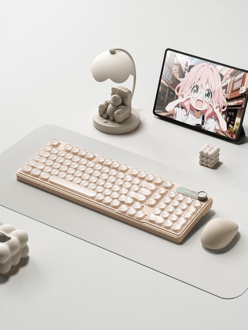 FURYCUBE IP98 Foudation Keyboard, 98 keys with Knob Transparent Keycaps Tri-Mode BT/2.4GHz/USB-C Cute Classic Keyboard with Number Pad, Media Knob Custom Mechanical Feel Keyboard, RGB Backlit Work/Office/Gaming Silent Keyboard, Budget Gift