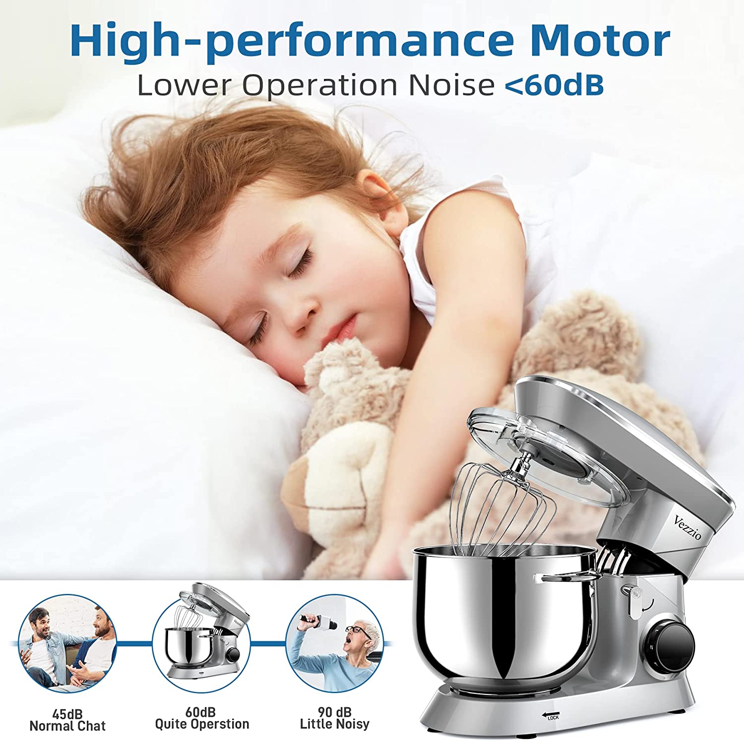 VEZZIO 9.5 Qt Stand Mixer, 10-Speed Tilt-Head Food Mixer, Vezzio 660W Kitchen Electric Mixer with Stainless Steel Bowl, Dishwasher-Safe Attachments for Most Home Cooks VEZZIO 9.5 Qt Stand Mixer, 10-Speed Tilt-Head Food Mixer, Vezzio 660W Kitchen Electric Mixer with Stainless Steel Bowl, Dishwasher-Safe Attachments for Most Home Cooks