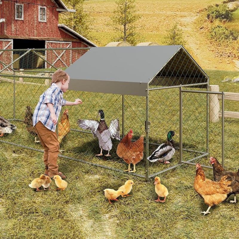 120X40x40 Inch Metal Chicken Coop, Large Walk-in Outdoor Poultry Run with Cover for Chickens Ducks Rabbits, Outdoor Coop for Yard, Silver