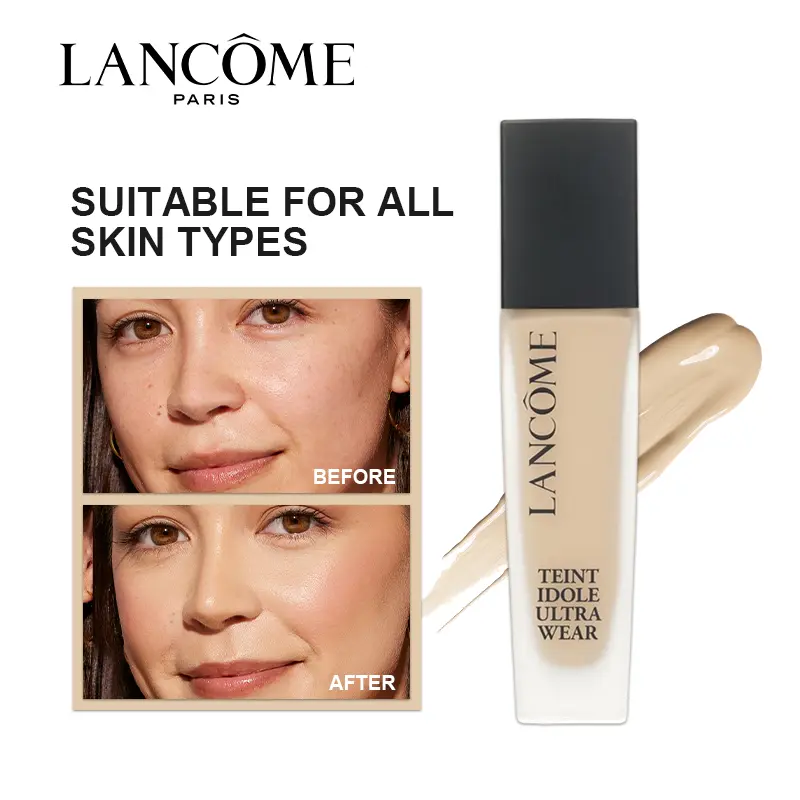 Lancome Teint Idole Ultra Wear Cosmetic Foundation - 24H Wear, Breathable & Buildable Coverage, SPF 35, Hyaluronic Serum-Infused, Acne-Friendly, #105W, 30ml/1oz, Makeup