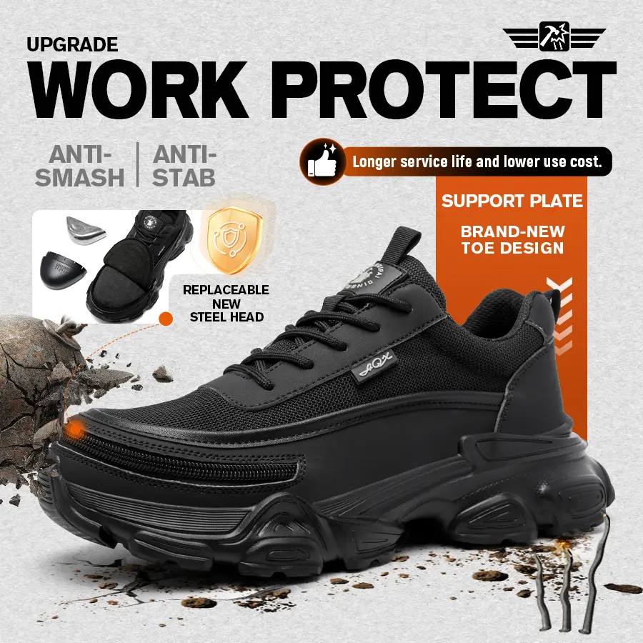 Men’s breathable work  shoes with zipper — removable steel toe, multifunctional, non-slip, impact resistant, puncture resistant, mesh upper design, spring protective footwear unisex anti-smash Men's Anti-Smashing Safety Sneakers summervibes,