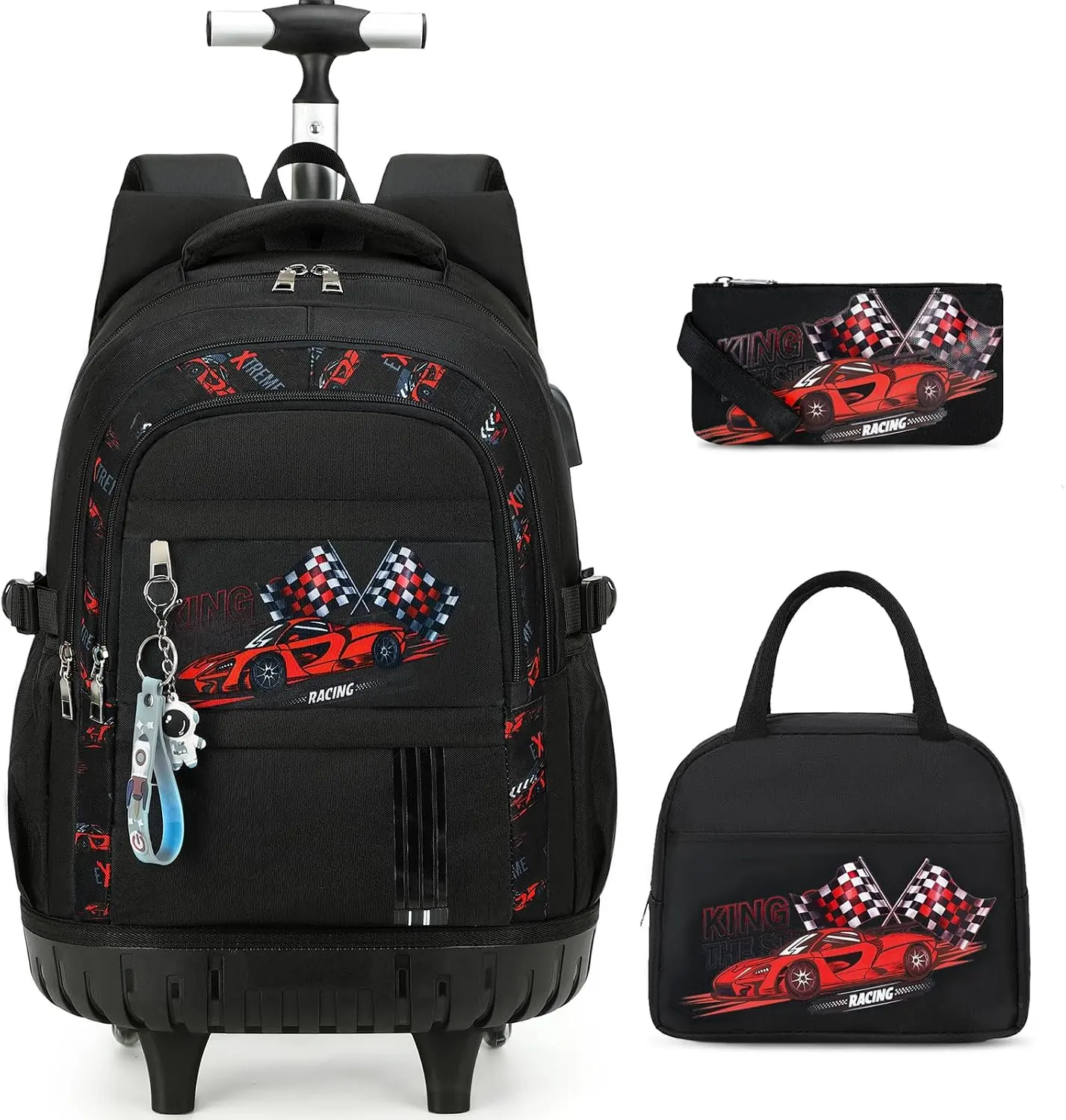 SIMILOVE 3-Piece Rolling Backpack for Boys, Convertible Kids Wheeled School Bag with Insulated Lunch Bag & Pencil Case, Multi-Pocket Carry-On Trolley Bookbag for Preschool and Elementary Students, Back to School Birthday Gift,sohochic