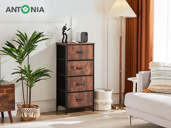 Dresser for Bedroom, Storage Drawers, Skinny Fabric Storage Tower with 4 Drawers