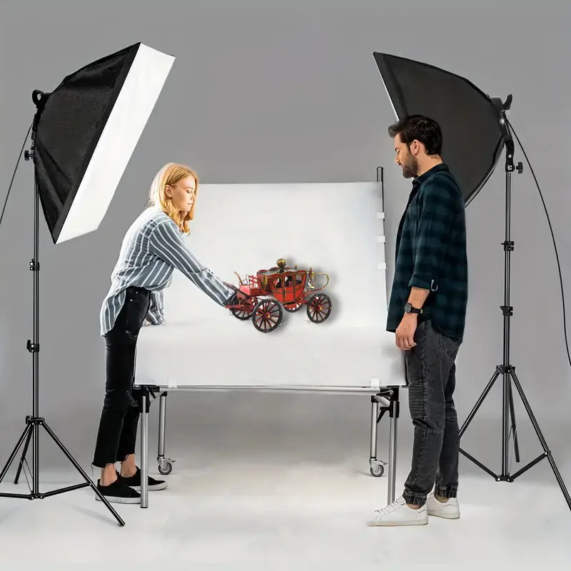 Professional Photography Lighting Kit with Photographic Fill Light, US Plug E27 Socket Continuous System, 160cm-200cm Tripod, Bulbless Softbox for Studio Setup, Filming Setup, Live Streaming, Photo Studio