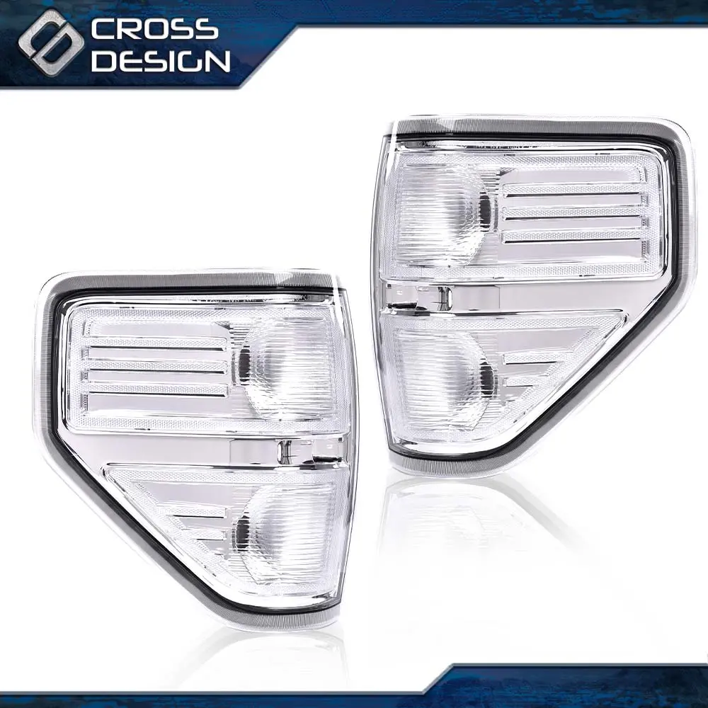 CROSSDESIGN Chrome Halogen Tail Lights Lamps 2-Piece Set, Waterproof Car Lighting Vehicle & Truck Accessories, Compatible With 2009-2014 Ford F150 F-150 Pickup Automotive Parts