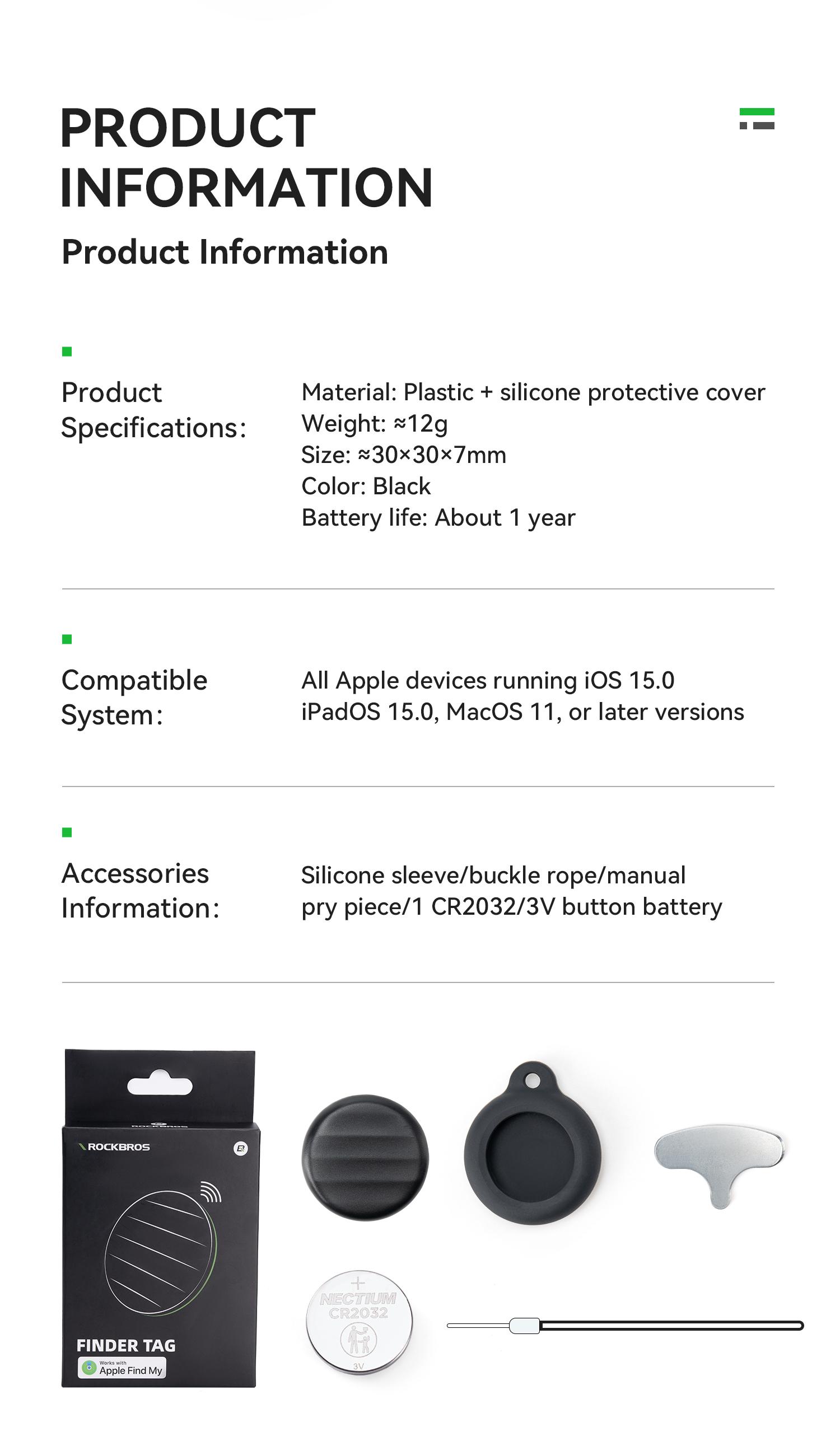 ROCKBROS Anti-lost Tag Compatible with Apple Offcial Chip (for iOS Only), Anti-lost Locator for Car Key Wallet Luggage Passport with Alarm& Left-Behind Remind Slim Bluetooth Tracker