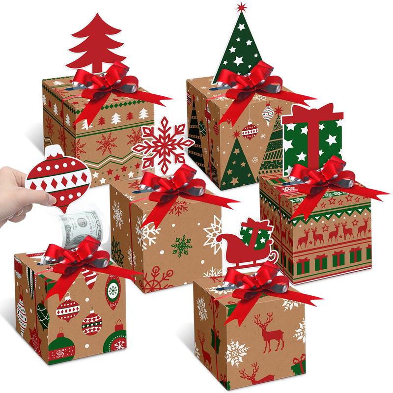 Christmas Clearance Sale 12 Pcs Christmas Money Gift Box Cash Gift Envelopes for Cash Pop Up Cash Holder with Festive Bows Clear Seal Bags Santa Pattern for Friends Wives Sisters,DIY Surprise Merry Pull Box Kit Christmas Holiday Birthday Party Supplies