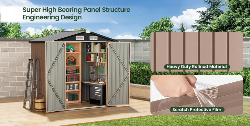 GVDV 6x4 FT Outdoor Metal Storage Shed, Durable Garden Shed with Updated Frame Structure for Backyard, Patio, Tool Storage, All-Weather Shelter for Bike, Gardening Tools, Equipment, Pet