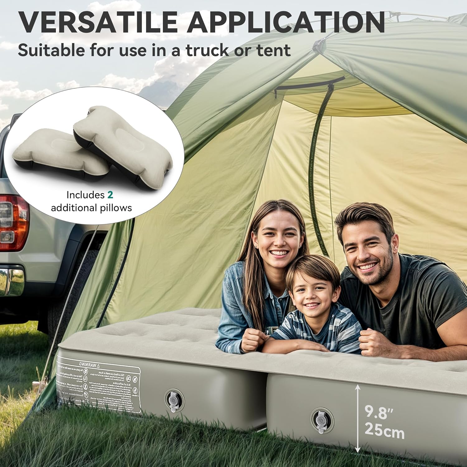 YITAMOTOR Inflatable Car Camping Bed for SUVs & Trucks 10" Air Mattress with Pump Pillows Carry Bag & Repair Kit for Outdoor Travel