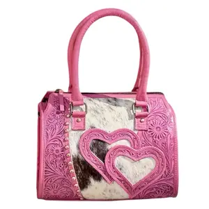Pink Tooled Leather  cowhide  Heart speedy Bag