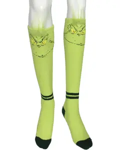 Dr Seuss The Grinch Women's Christmas Plush Grinch Face Knee-High Gripper Slipper Sock