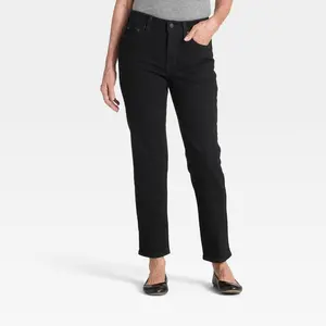 Women's Mid-Rise 80's Slim Straight Ankle Jeans - Universal Thread Black Wash 12 Long