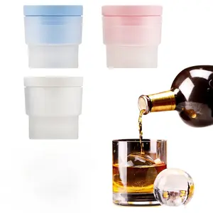 Ice Ball Making Mould - Set of 3 Round Ice Cube Mould 2.4" Spherical Ice Cube for Whiskey, Cocktail, Bourbon（Three-color blend） Ice Cube Tray  Silicone Reusable